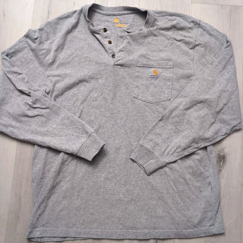 CARHARTT Henley T-Shirt Mens Large GRAY Long Sleeves 1 Pocket Carhartt